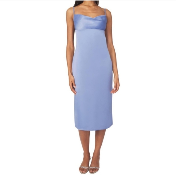 NEW WeWoreWhat Cowl Midi Slip Dress Slate Blue Satin Charmeuse Women's Size 2 - Picture 4 of 7